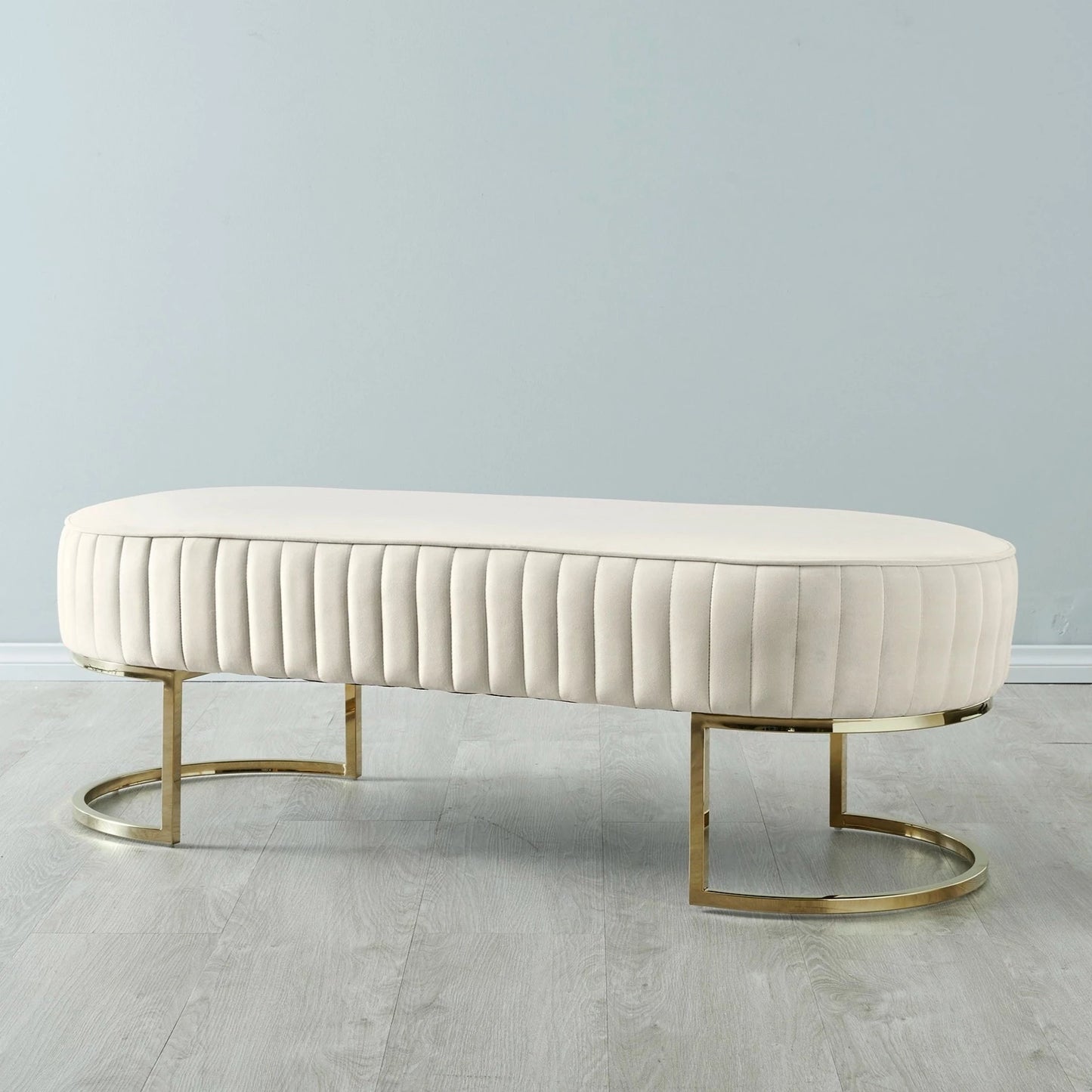 Large Velvet Ottoman Cream