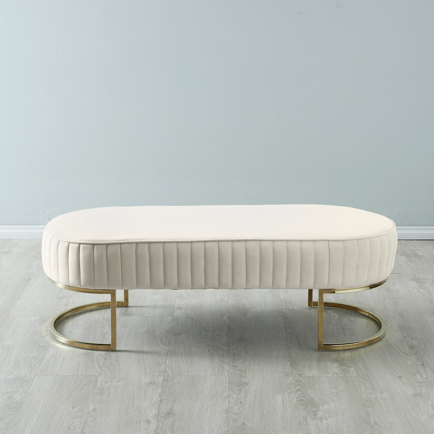 Large Velvet Ottoman Cream