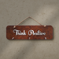 Think Positive Quote Leather Key Holder With 3 Hooks & Jute Rope