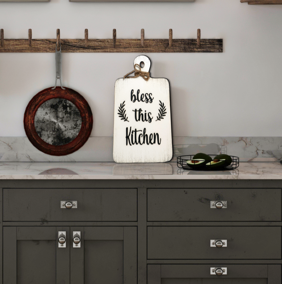 Bless This Kitchen Quote Chop Board Wooden Wall Art for Kitchen, Café, and Restaurant