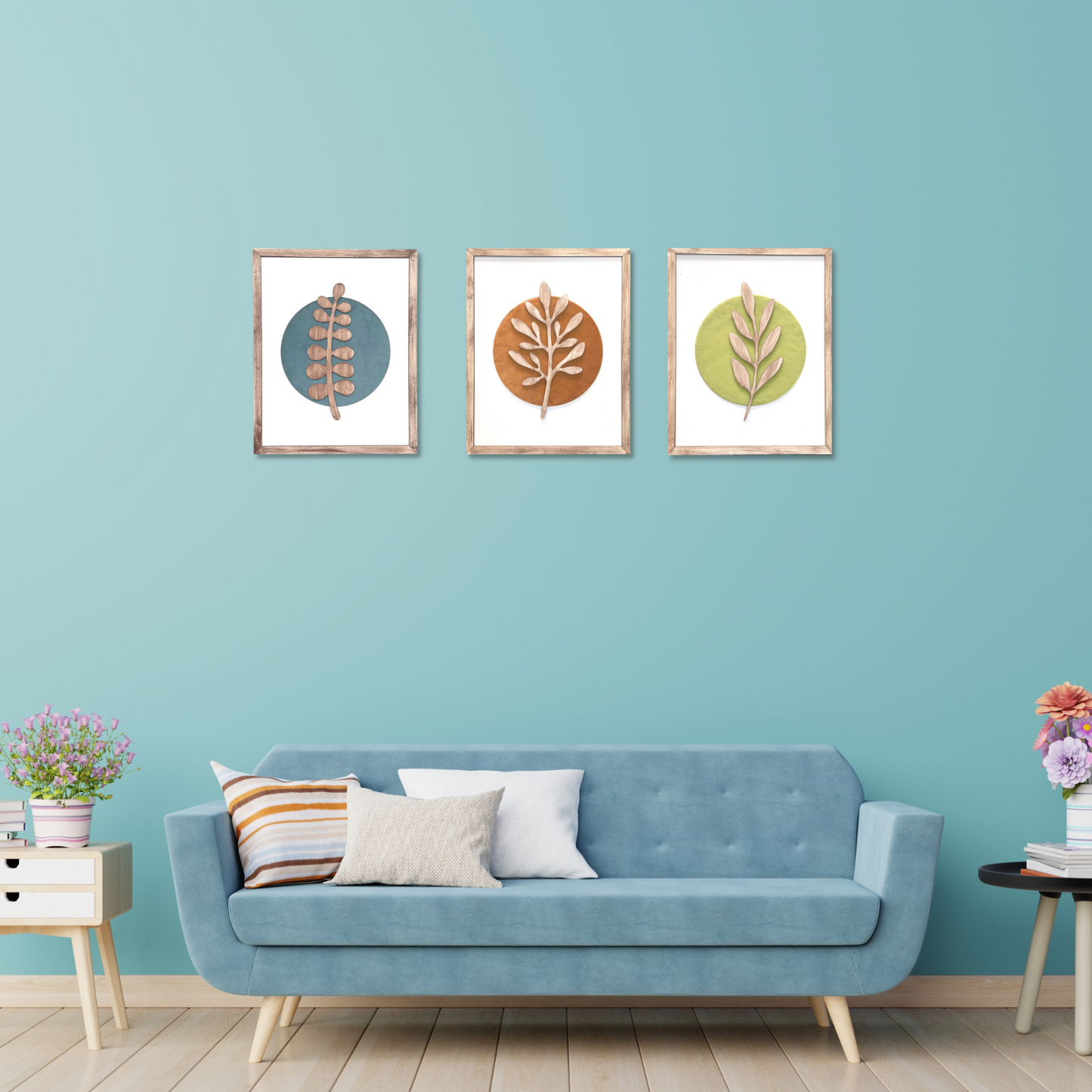 Botanical Modern Wooden Wall Frame Art Green