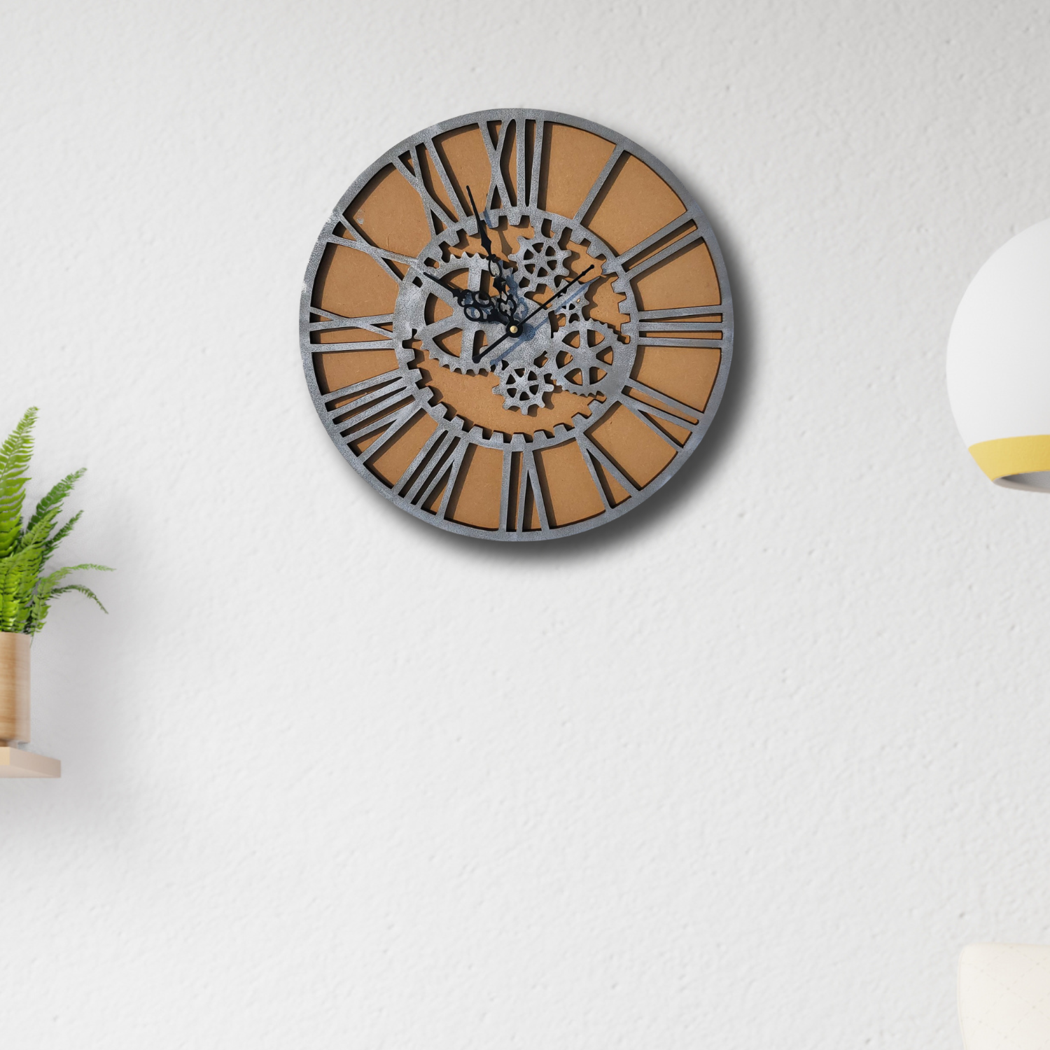 Designer Metal Gear Rustic Wooden Wall Clock 12"