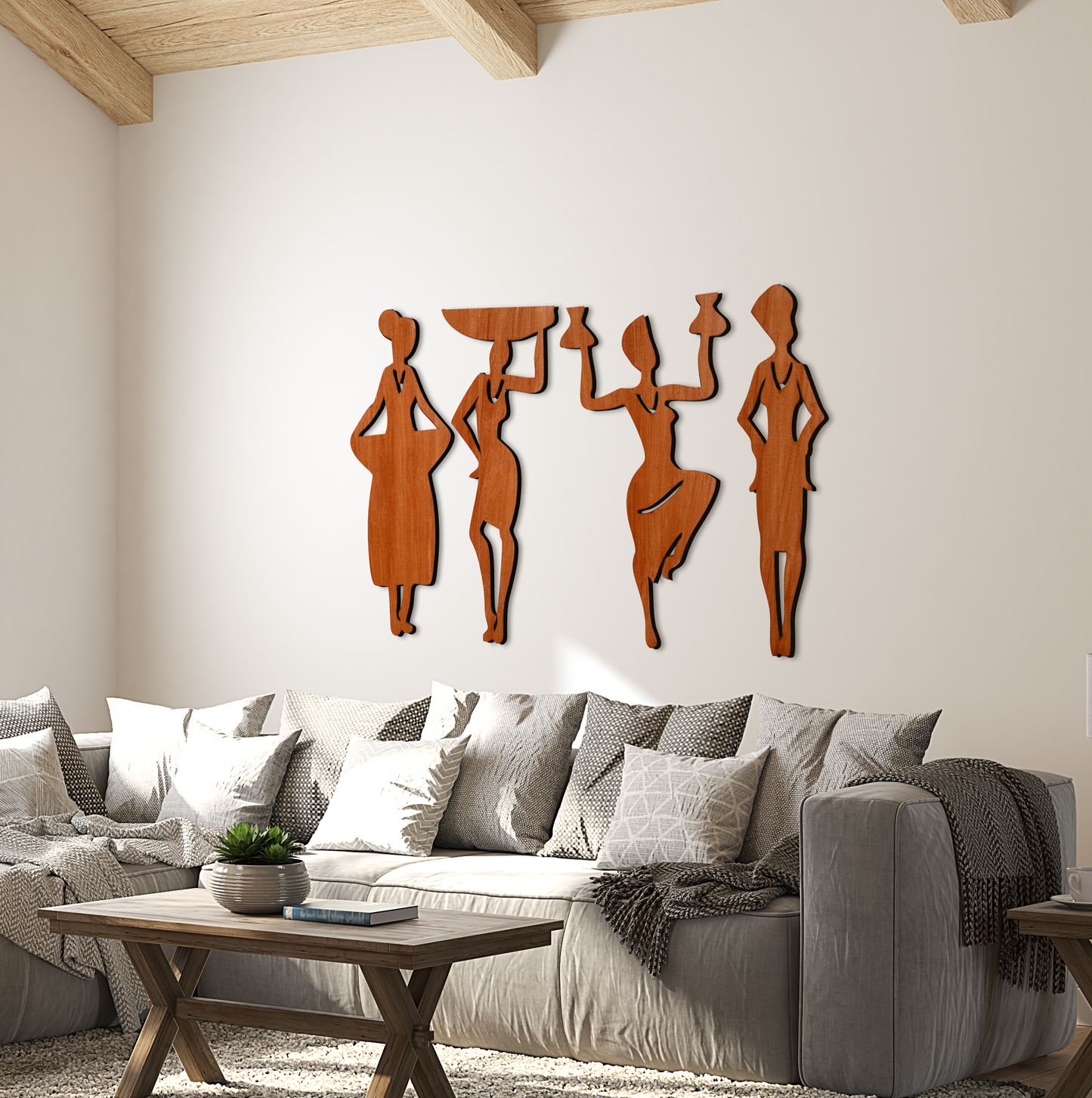 2 in 1 Color Tribal Women Wooden Gallery Wall Art Set of 4