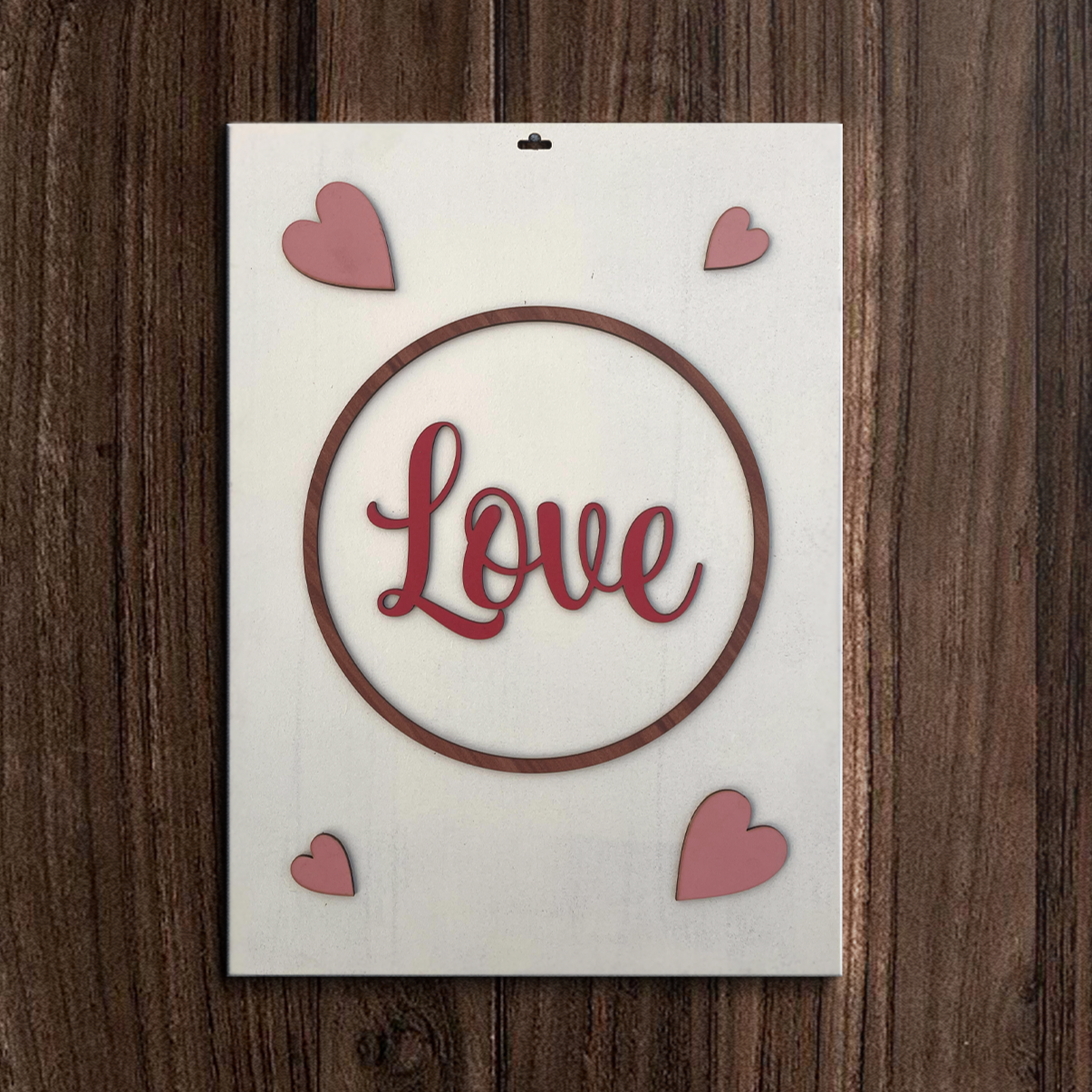 LOVE With Hearts Wooden Wall Art in Ivory & Pink