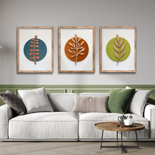 Set of 3 Botanical Modern Wooden Wall Arts 16 Inches x 40 Inches