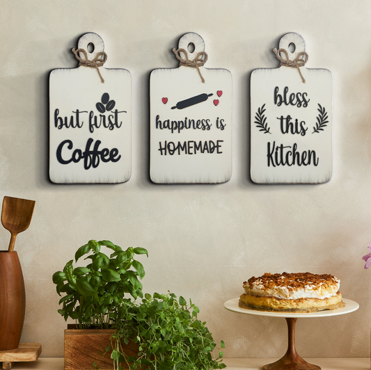 Set of 3 Quote Chop Board Wooden Wall Art for Kitchen, Café, and Restaurant