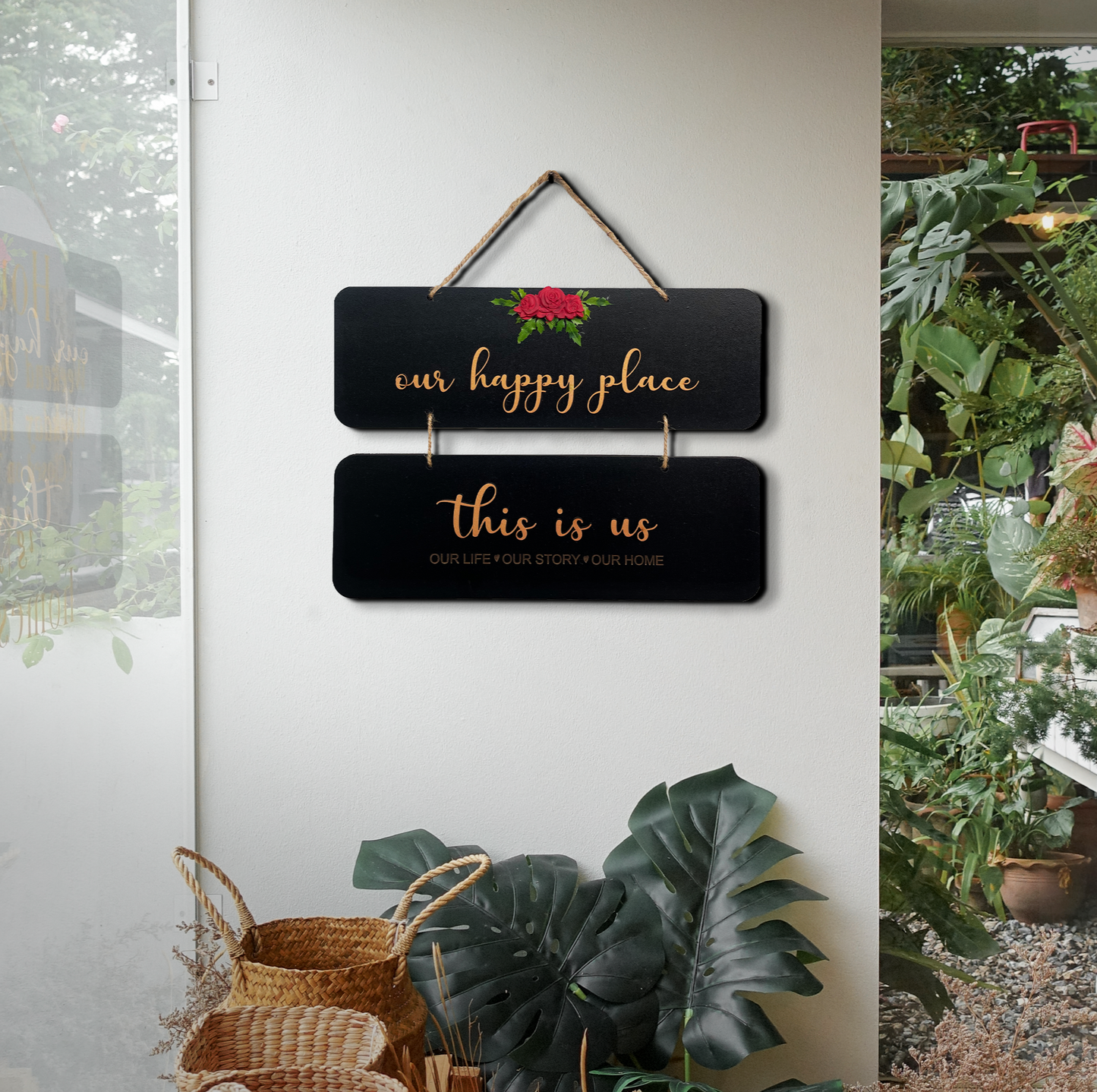 Our Happy Place 2 Layers Wooden Wall Hanging