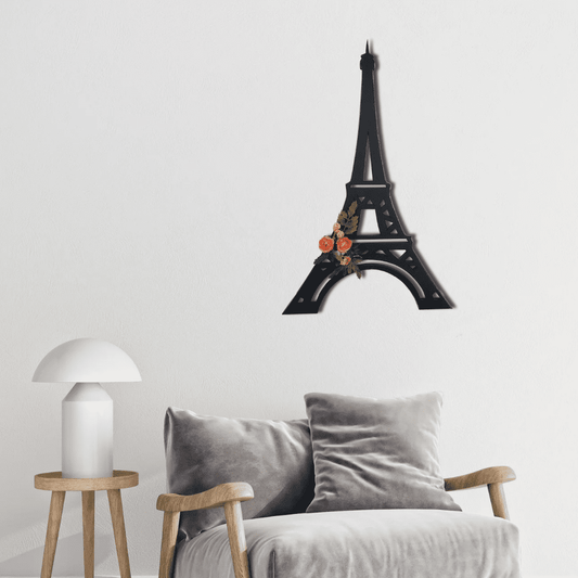 3D Eiffel Tower With Red Roses Wooden Wall Art