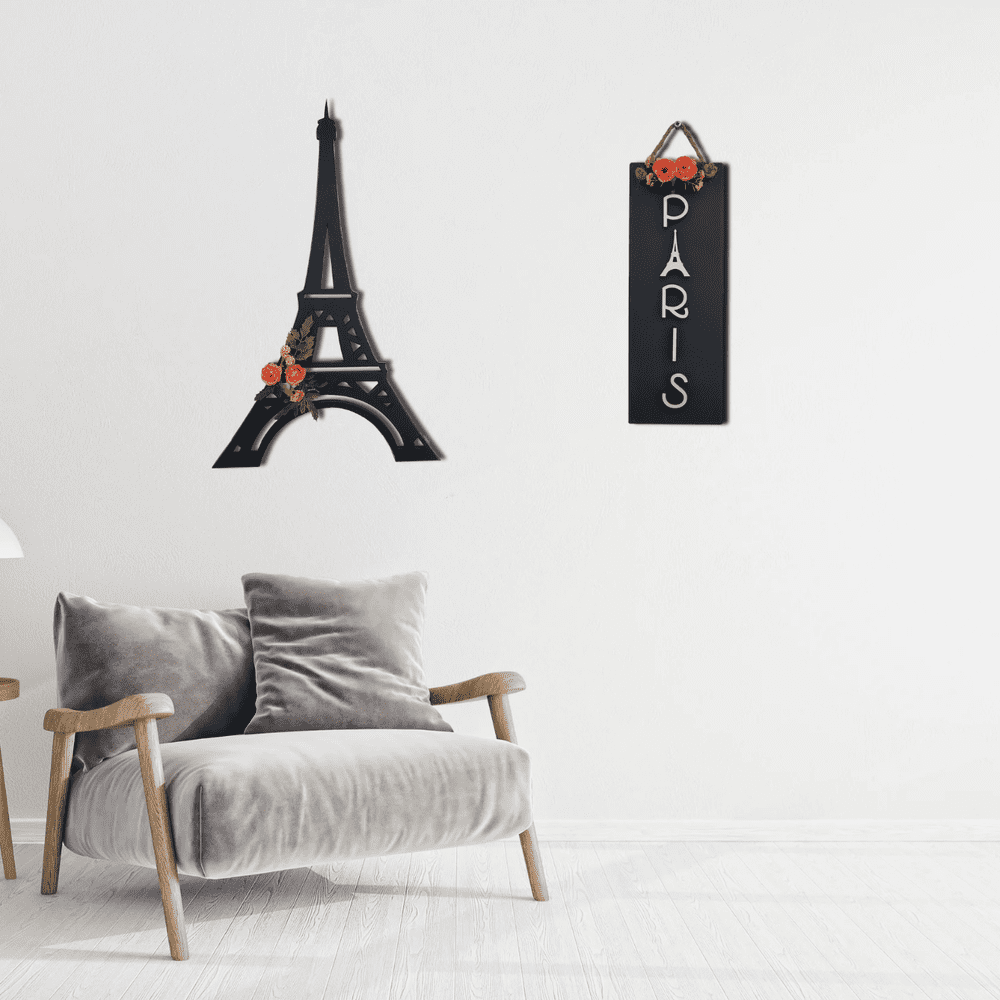 3D Eiffel Tower and Paris Wooden Wall Art Set of 2