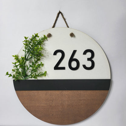 Round 3 Tone House Number Plate With Beautiful Leaves and Rope