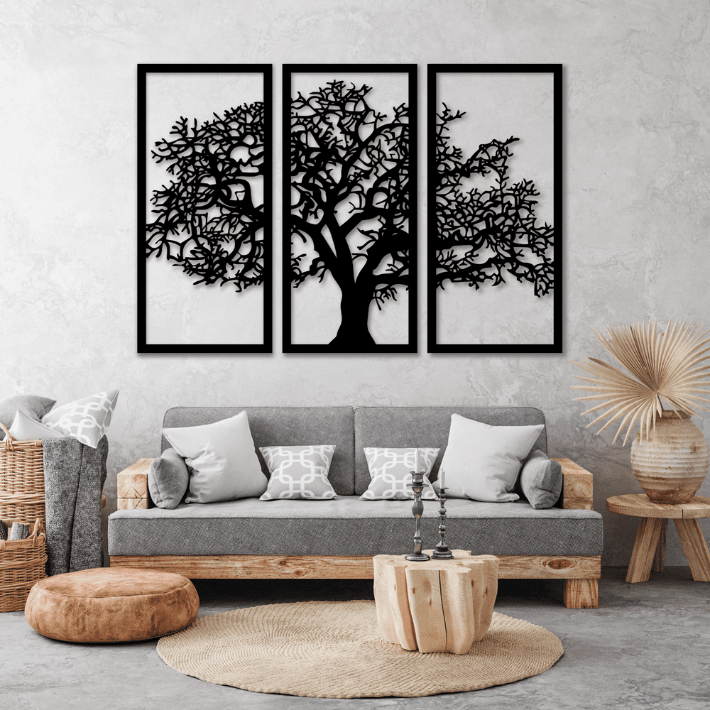 3D Wooden Tree Frame Wall Panel Set of 3