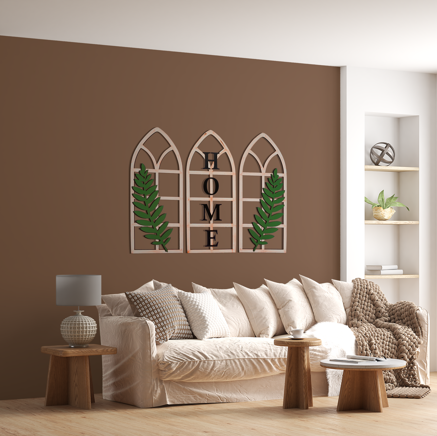 Gothic Botanical Window Wall Art Set of 3 Rustic Orange