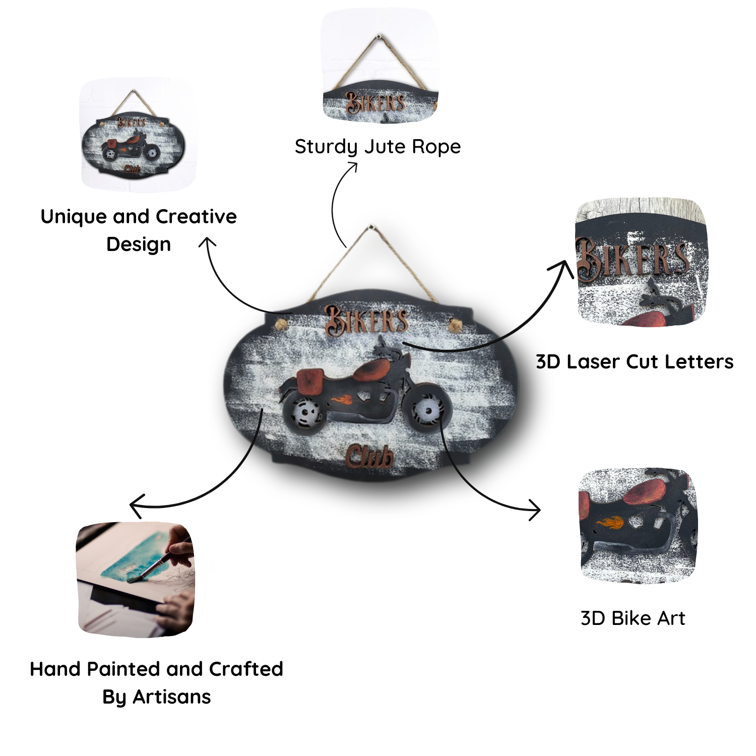 3D Hand Painted Bikers Club Wall Art