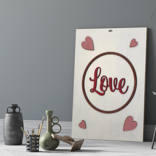 LOVE With Hearts Wooden Wall Art in Ivory & Pink