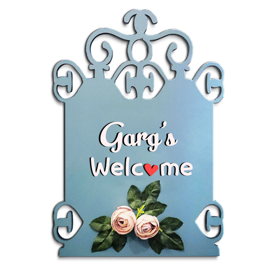You Are Welcome Wooden Wall Hanging With Artificial Pink Roses and Leaves For Personalization