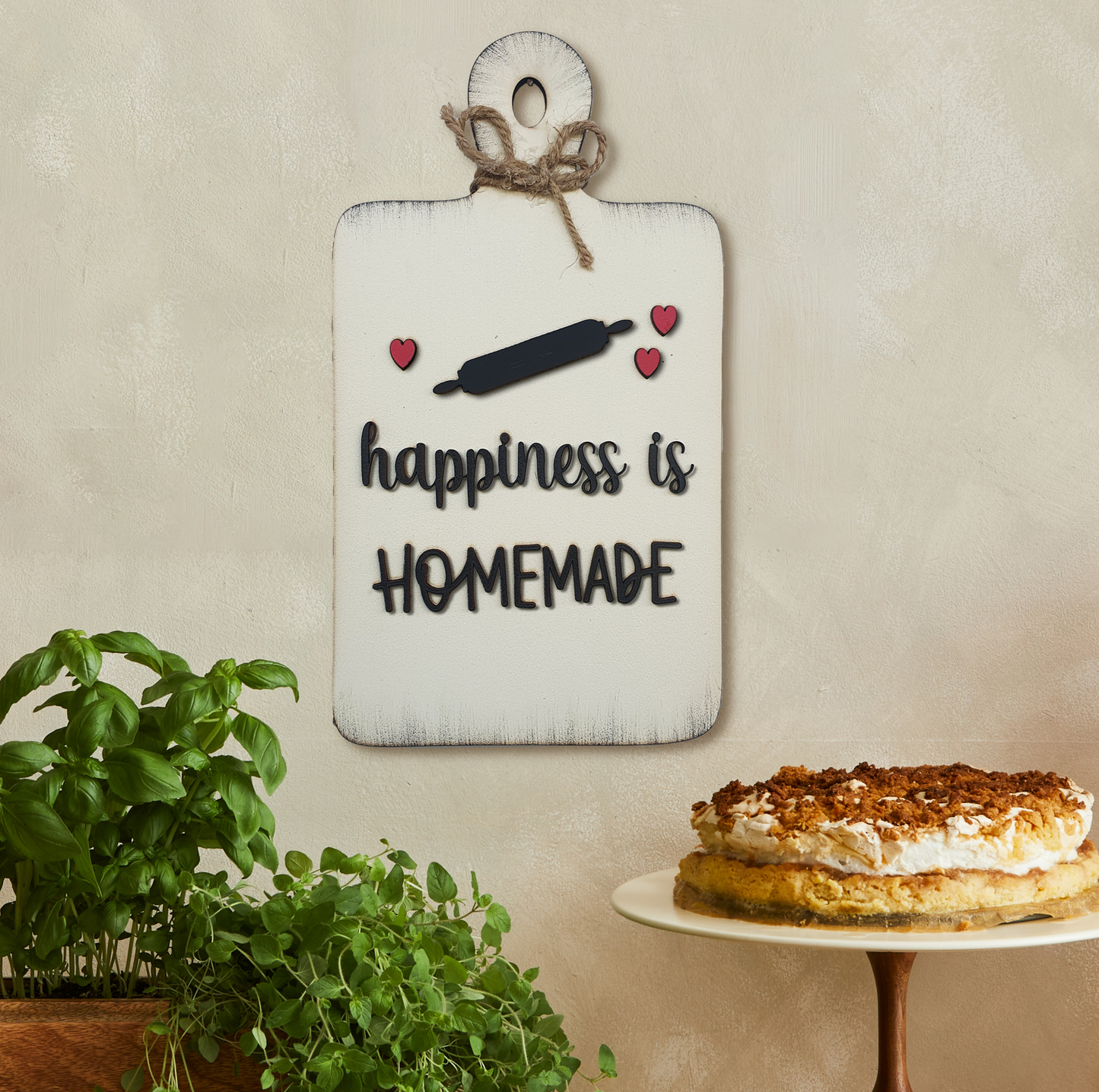 Happiness is Homemade Chop Board Wooden Wall Art for Kitchen, Café, and Restaurant