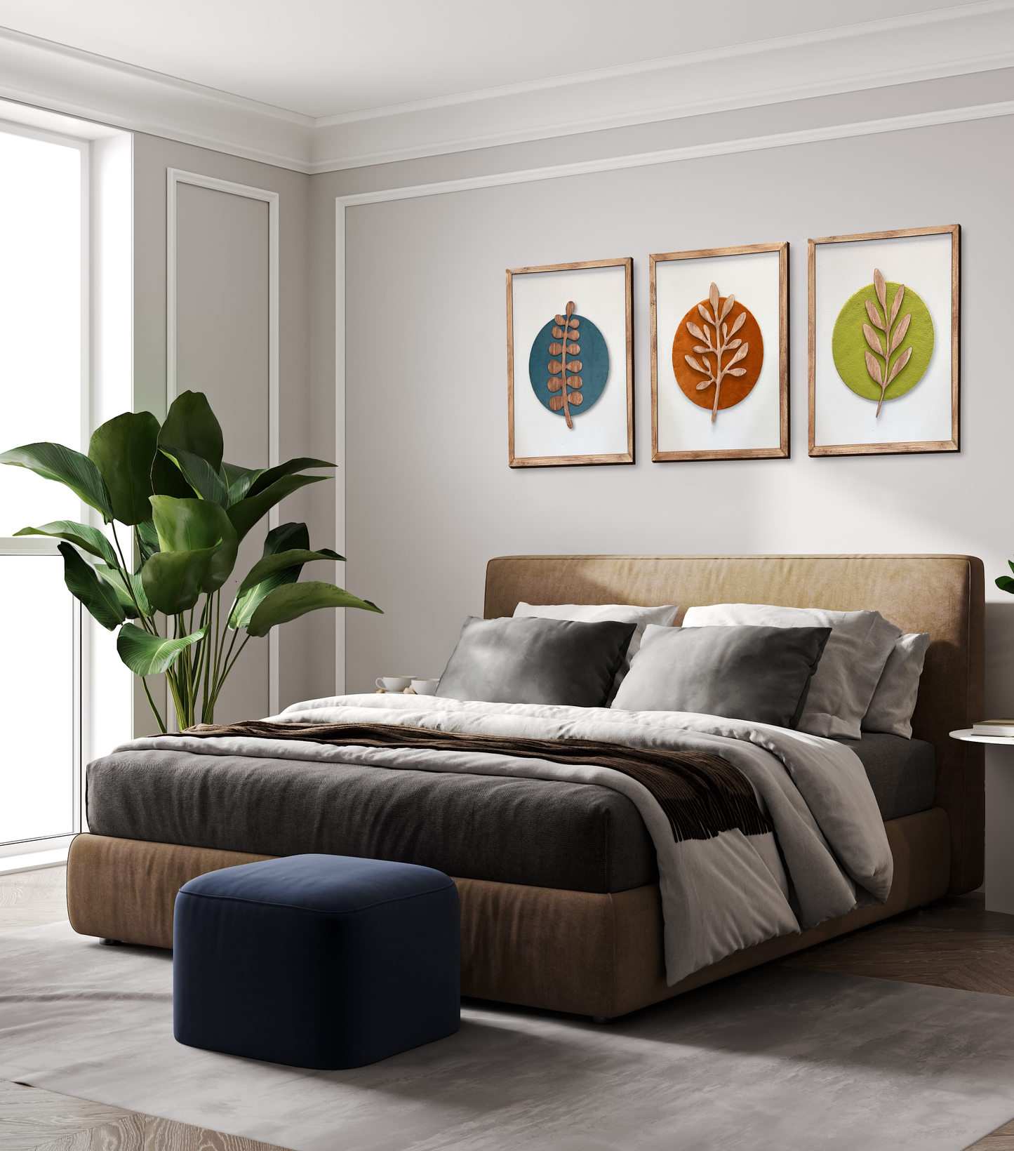 Set of 3 Botanical Modern Wooden Wall Arts 16 Inches x 40 Inches