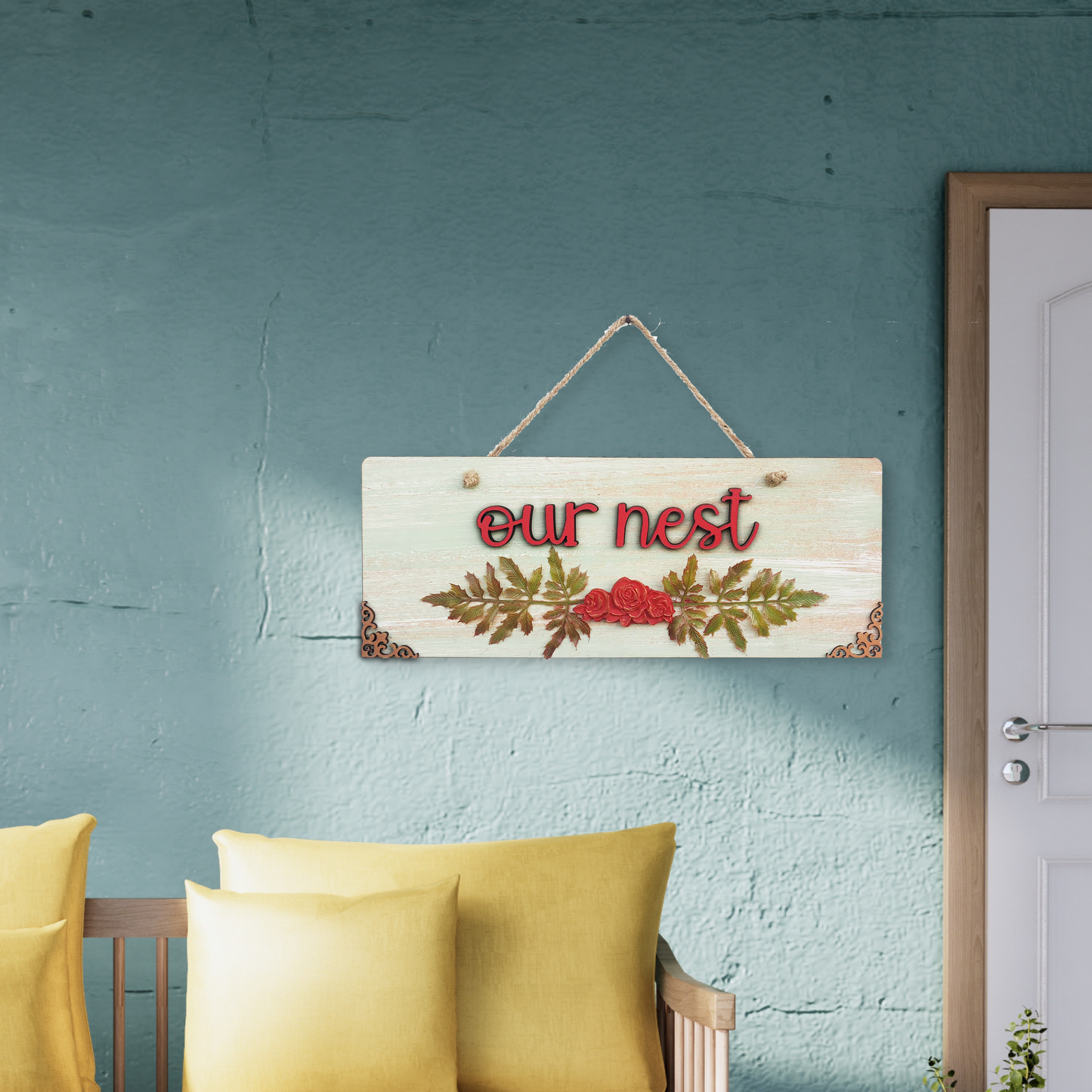 Our Nest Quote Rustic Vintage Wooden Door or Wall Hanging