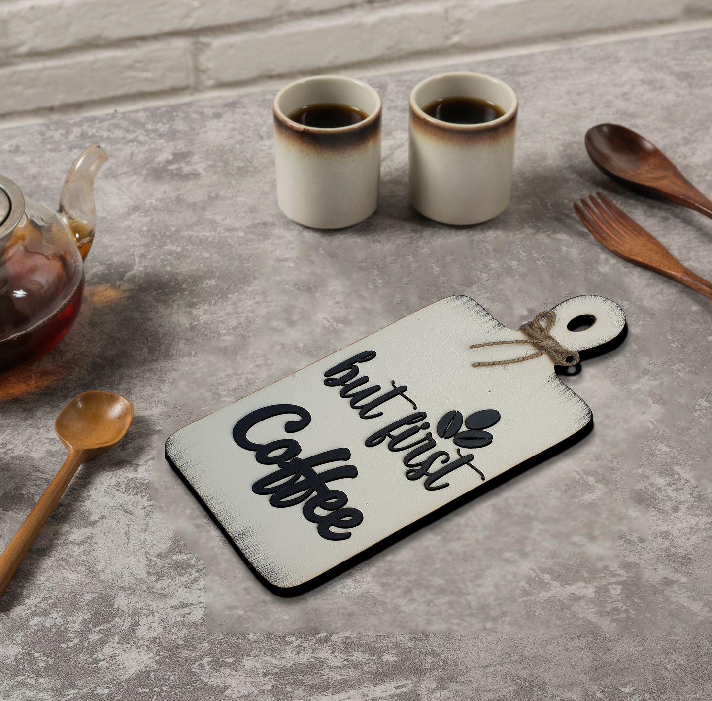But First Coffee Quote Chop Board Wooden Wall Art for Kitchen, Café, and Restaurant