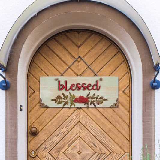 Blessed Quote Rustic Vintage Wooden Door or Wall Hanging