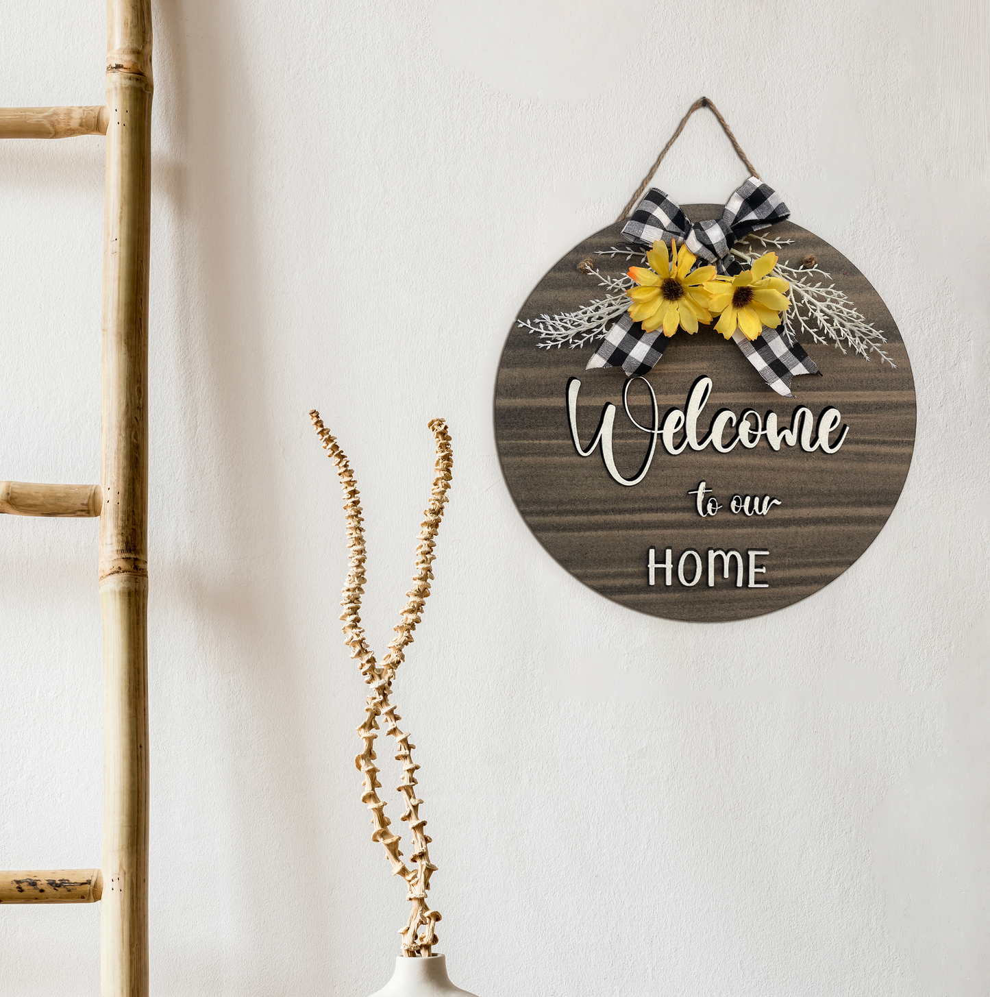 Round Sunflower Nameplate Hanging Home Décor 12 Inches