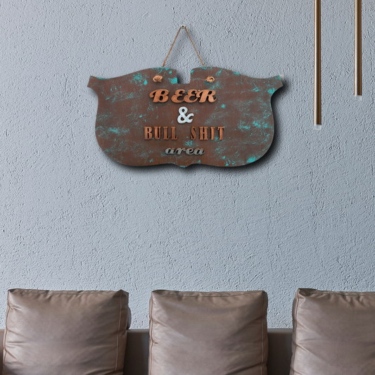 Curved Shaped Beer & Bull Shit Area Rustic Sign Board