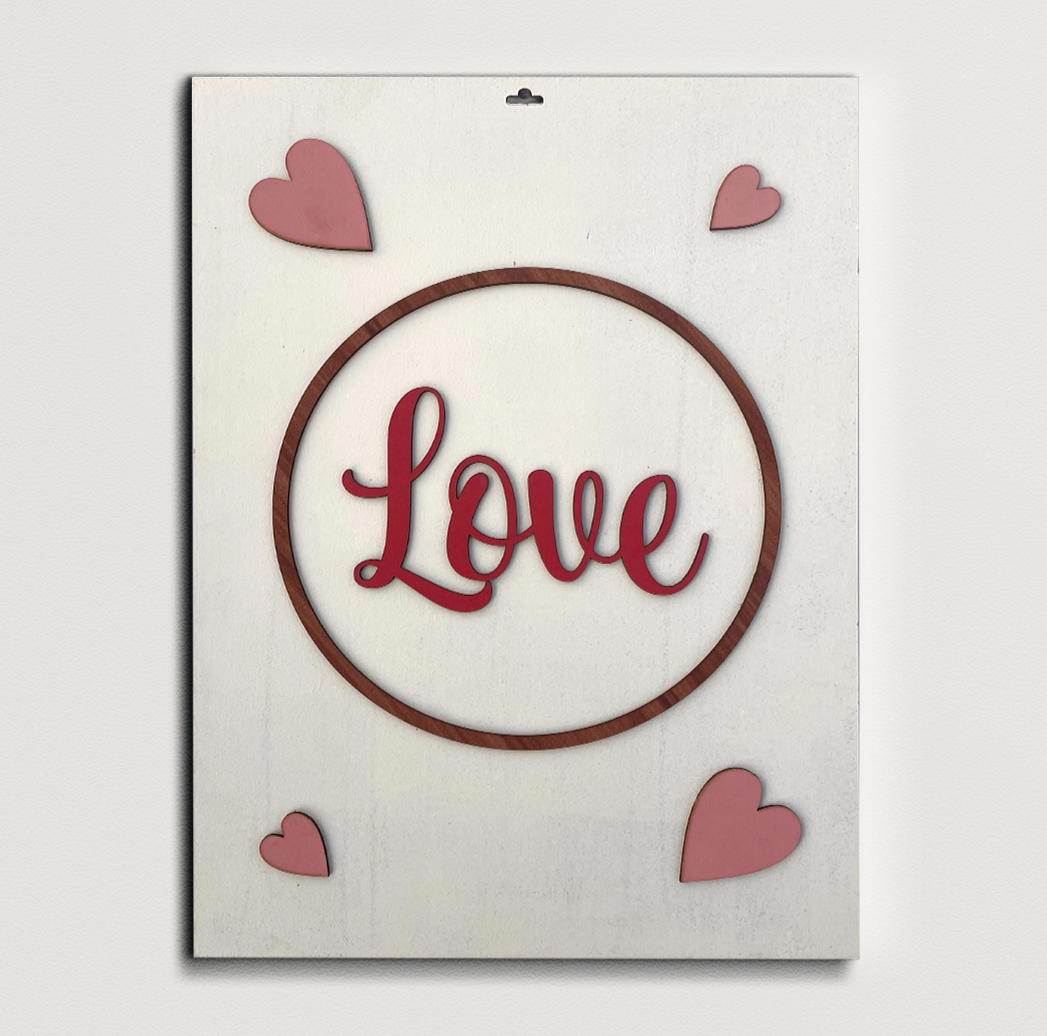 LOVE With Hearts Wooden Wall Art in Ivory & Pink