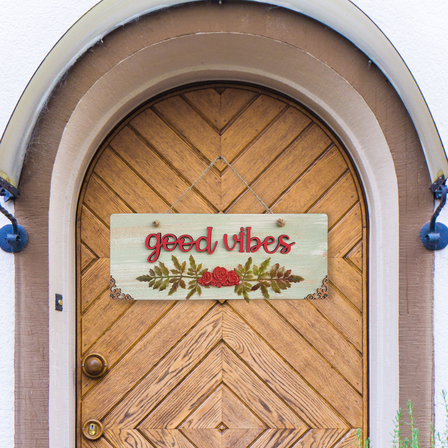 Good Vibes Quote Rustic Vintage Wooden Door or Wall Hanging