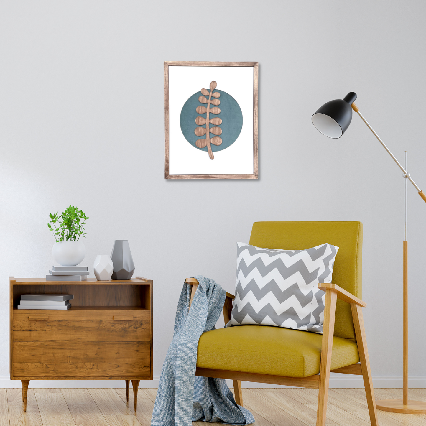 Botanical Modern Wooden Wall Frame Art Green