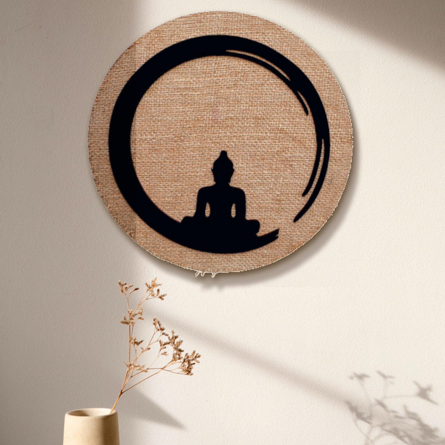 3D Round Buddha Wall Art With Jute Background