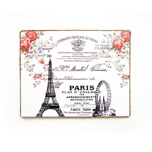 Rustic Paris Certificate With Eiffel Tower and Wheel Roller Wall Art