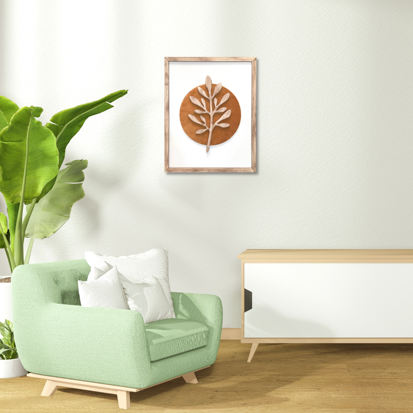 Botanical Modern Wooden Wall Frame Art Green