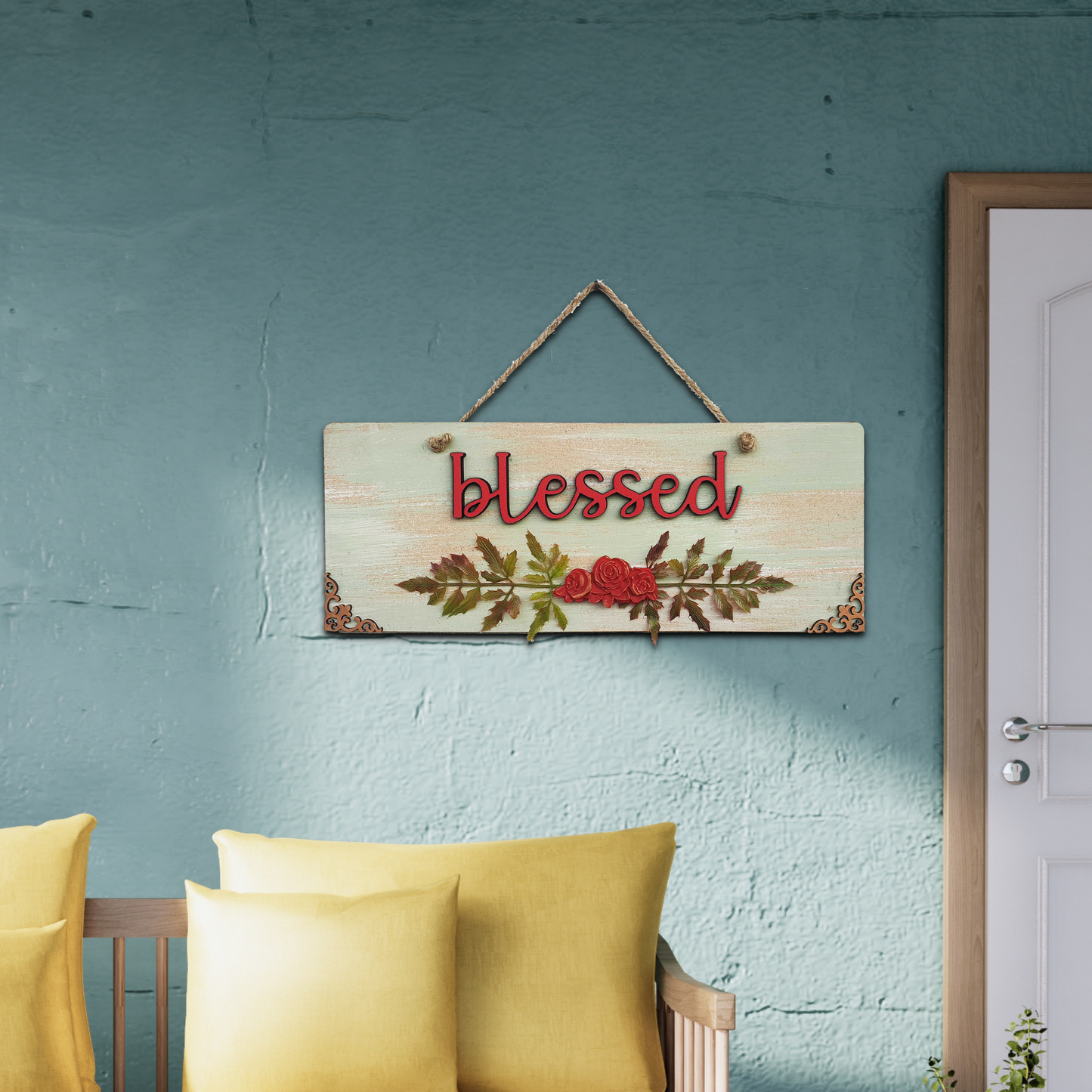 Blessed Quote Rustic Vintage Wooden Door or Wall Hanging