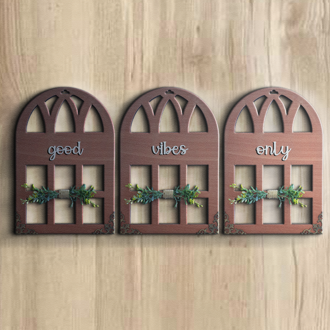 Good Vibes Only Quote Window Wall Art Set of 3