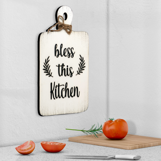 Bless This Kitchen Quote Chop Board Wooden Wall Art for Kitchen, Café, and Restaurant