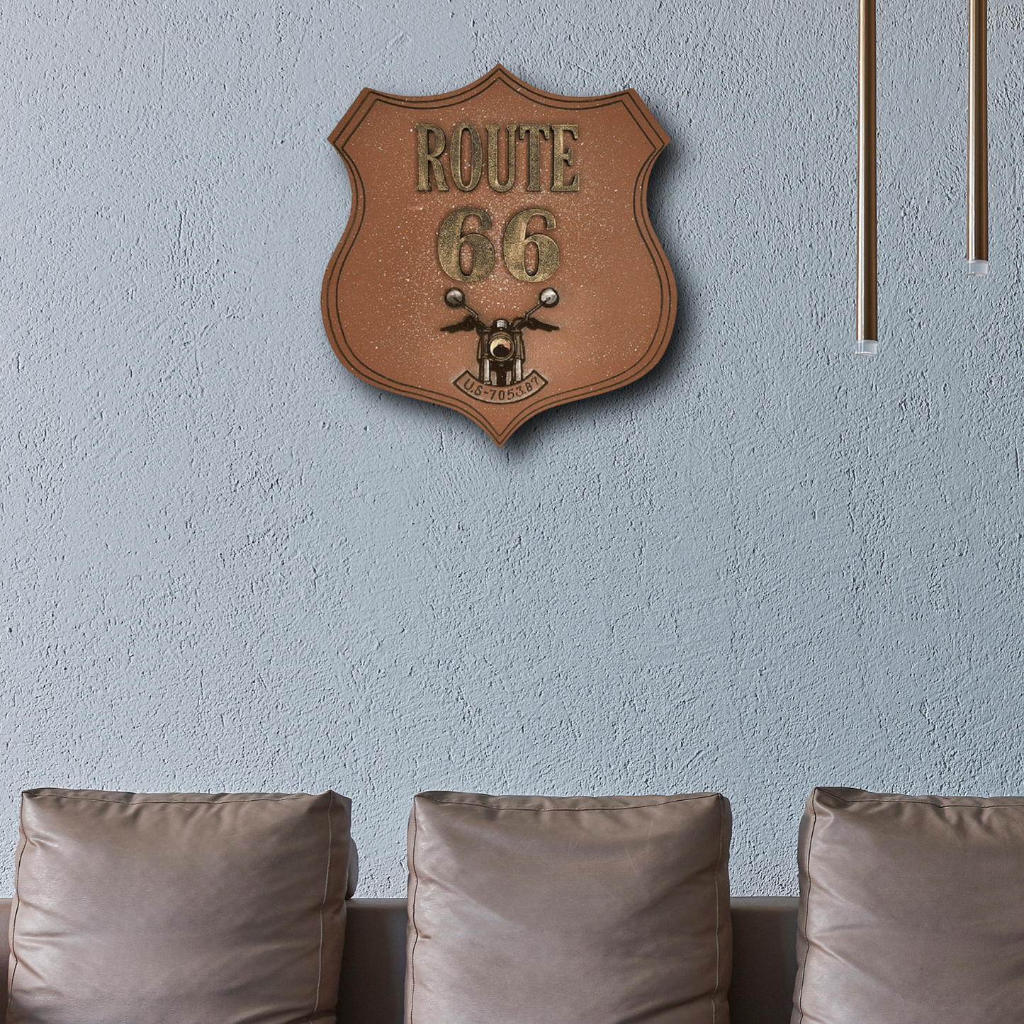 3D Wooden Vintage Rustic Route 66 Wall Art-Brown & Copper