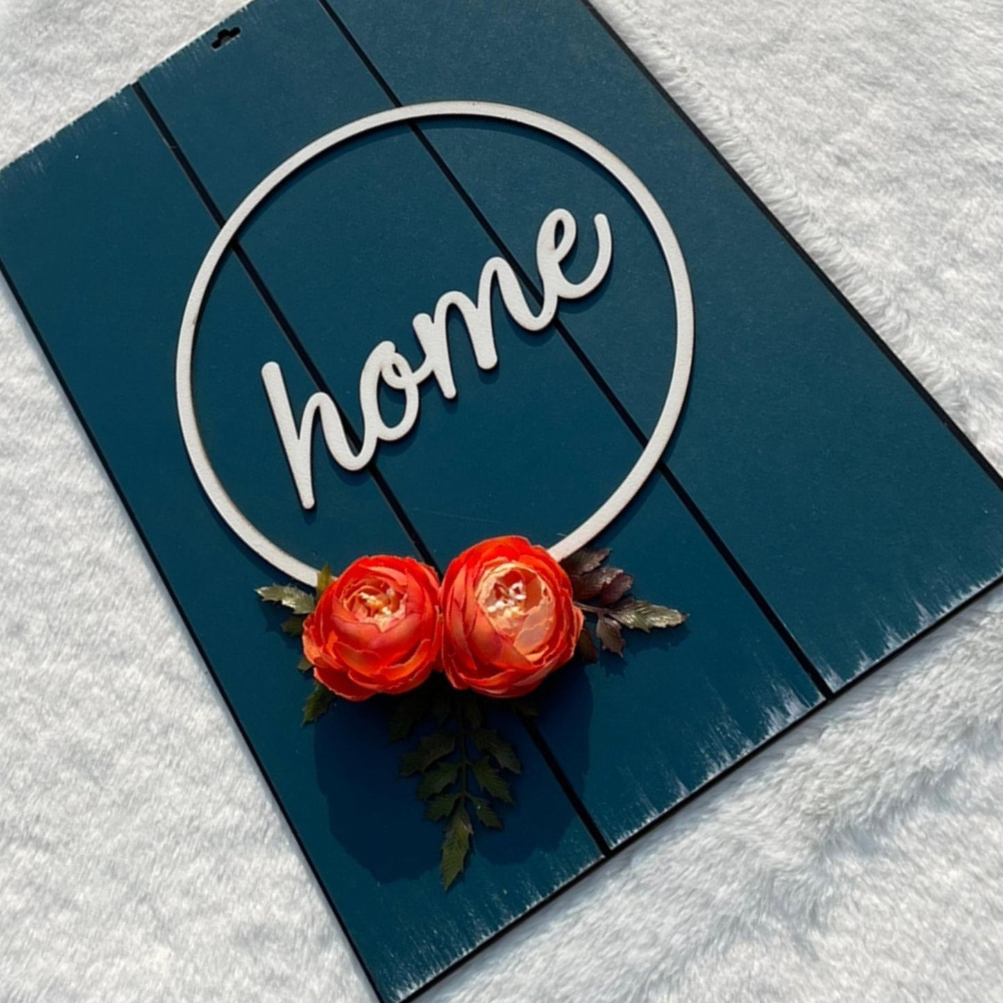 Home With Roses Rectangular Rustic Blue 3D Wooden Wall Art