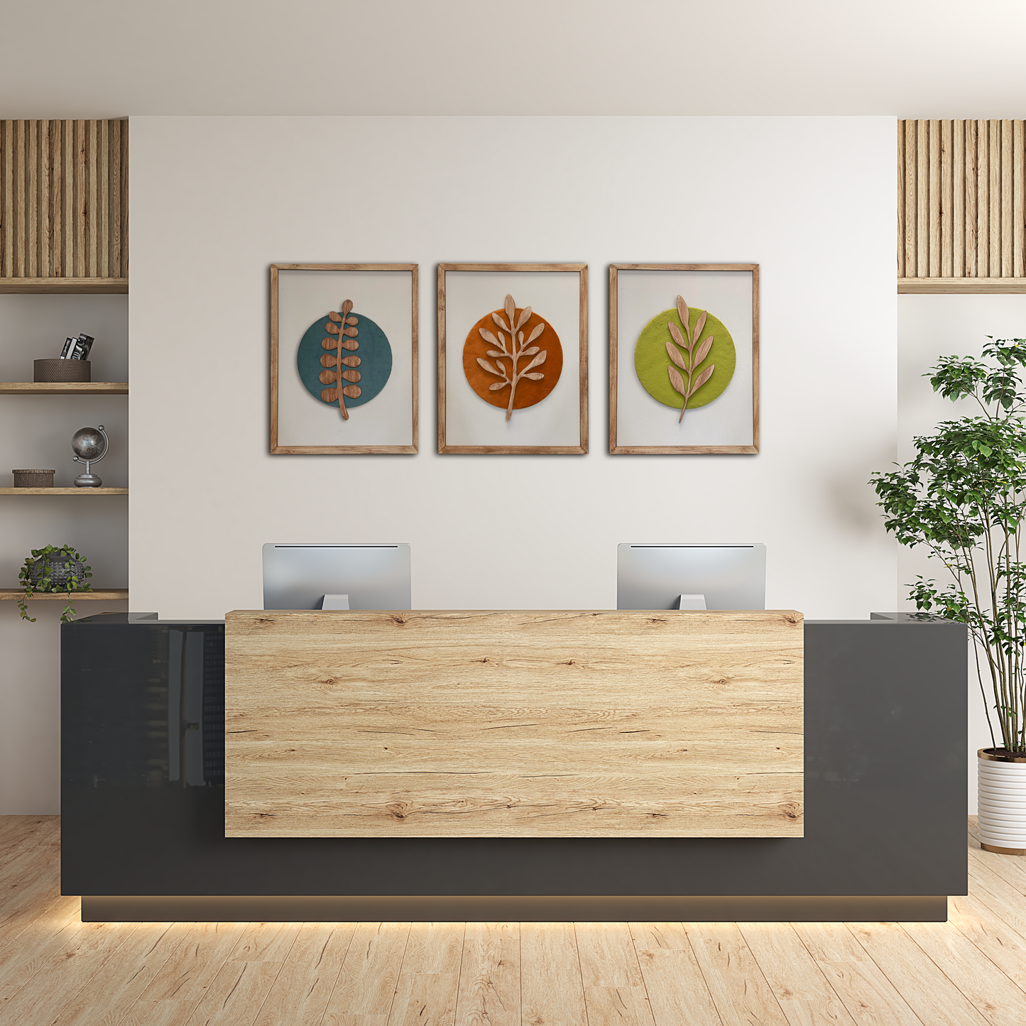 Set of 3 Botanical Modern Wooden Wall Arts 16 Inches x 40 Inches