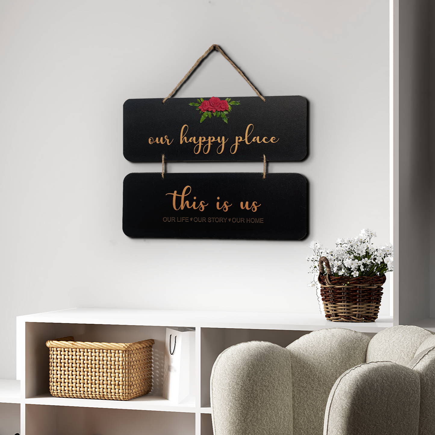 Our Happy Place 2 Layers Wooden Wall Hanging