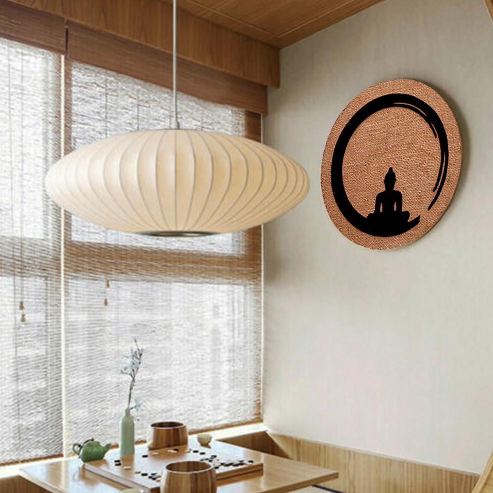 3D Round Buddha Wall Art With Jute Background