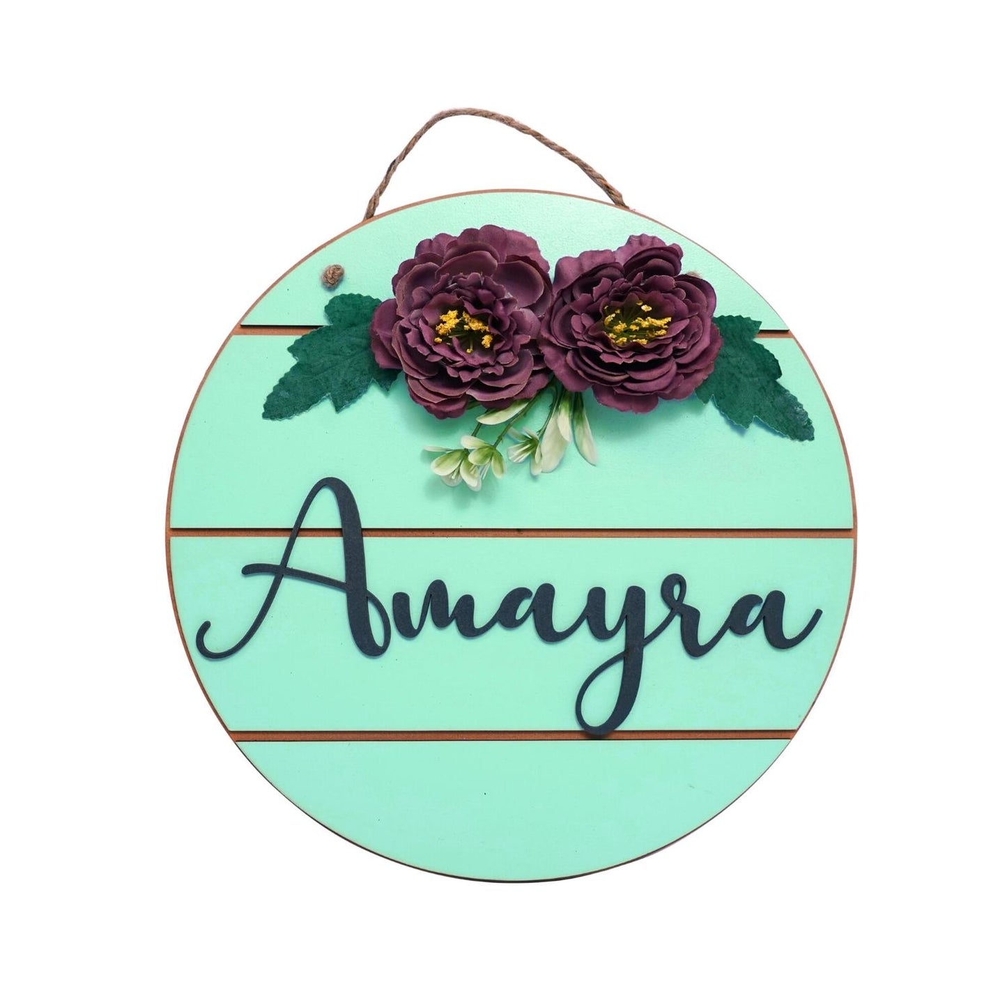 Kids Room Nameplate Styled With Flowers and Jute Rope Personalized Now