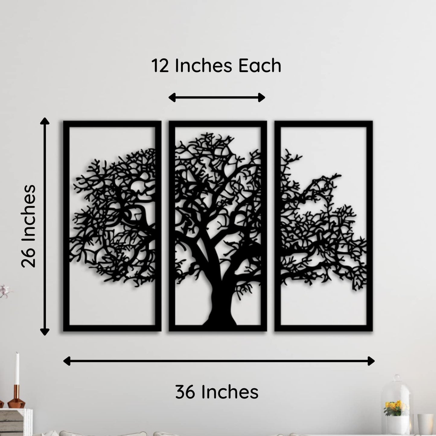 3D Wooden Tree Frame Wall Panel Set of 3