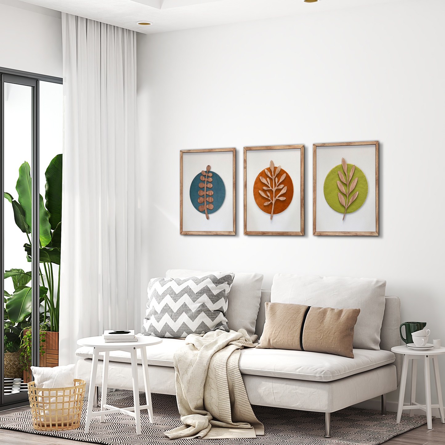 Set of 3 Botanical Modern Wooden Wall Arts 16 Inches x 40 Inches