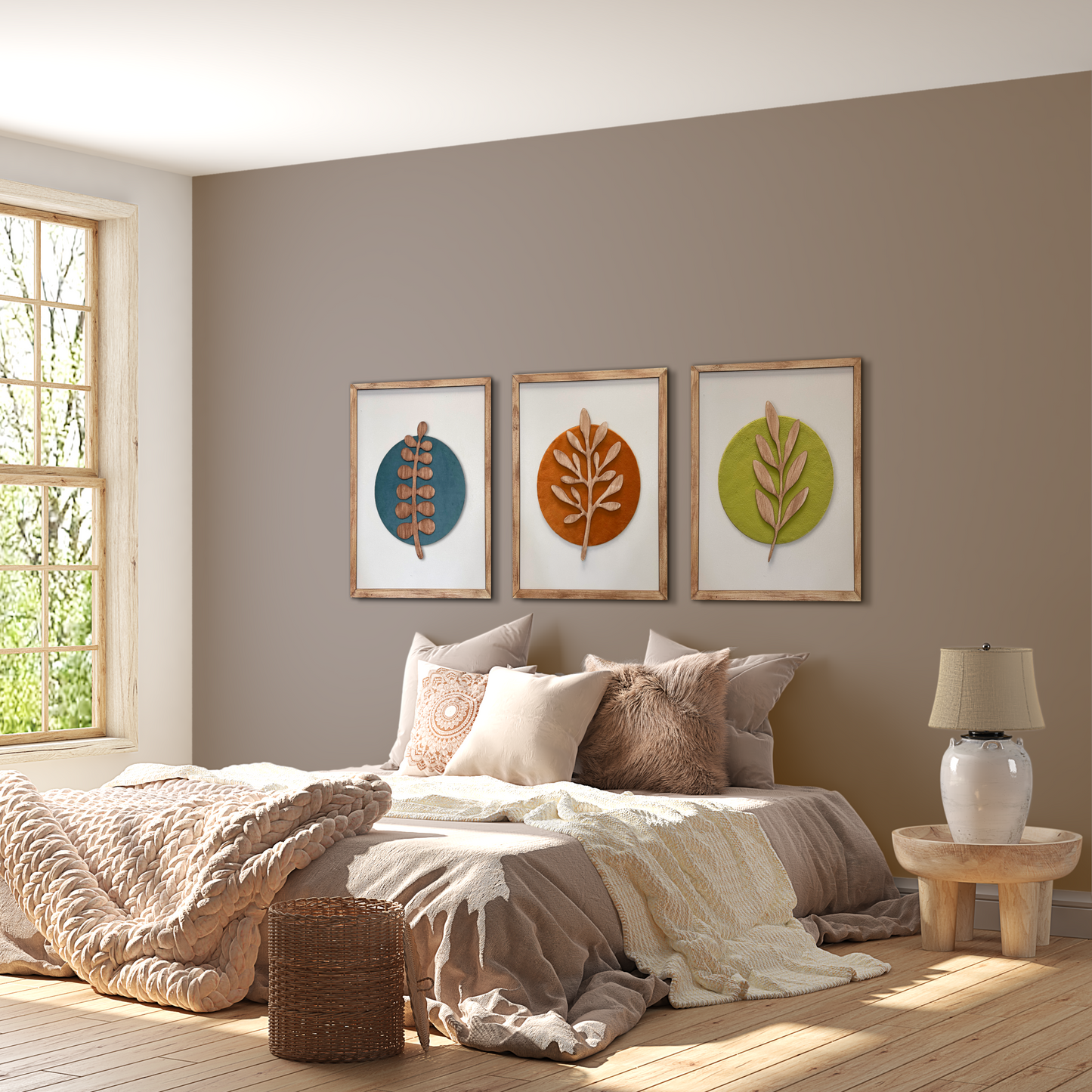 Set of 3 Botanical Modern Wooden Wall Arts 16 Inches x 40 Inches