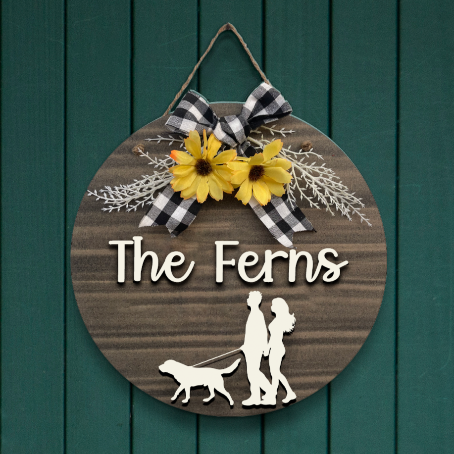 Couple With Sunflower Nameplate Hanging Home Décor 12 Inches