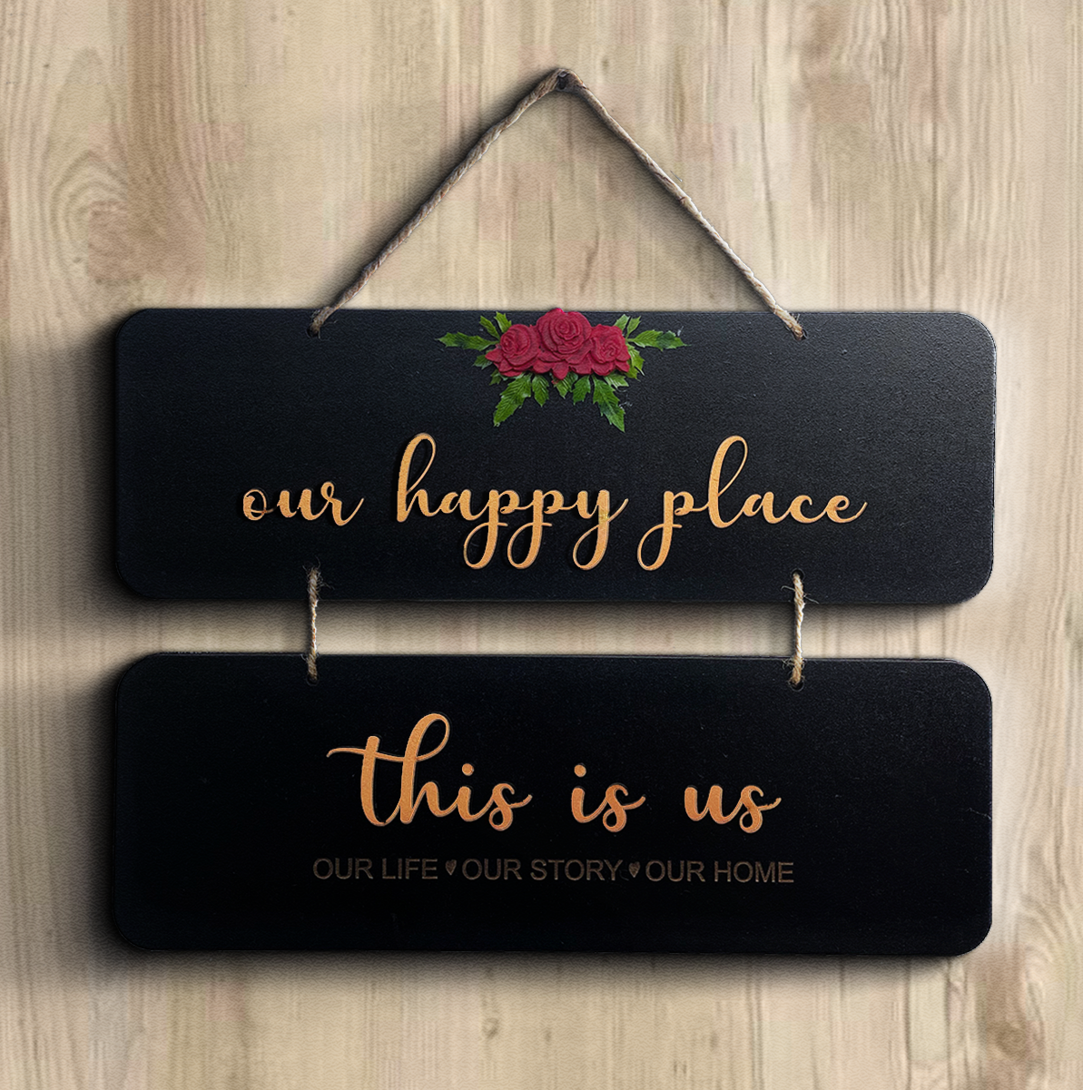 Our Happy Place 2 Layers Wooden Wall Hanging