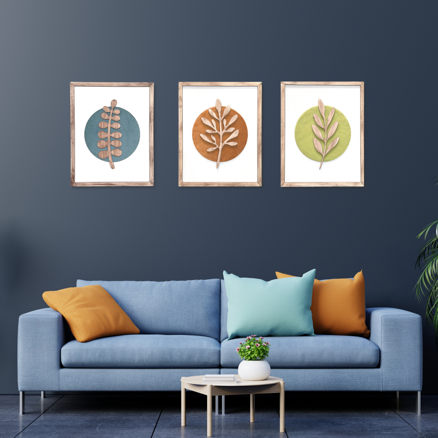 Set of 3 Botanical Modern Wooden Wall Arts 16 Inches x 40 Inches