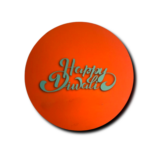 Happy Diwali Quote With Orange Base Wooden Wall Art