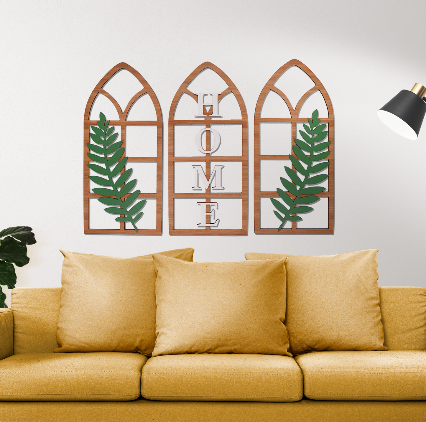 Gothic Botanical Window Wall Art Set of 3 Rustic Orange