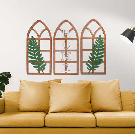 Gothic Botanical Window Wall Art Set of 3 Brown